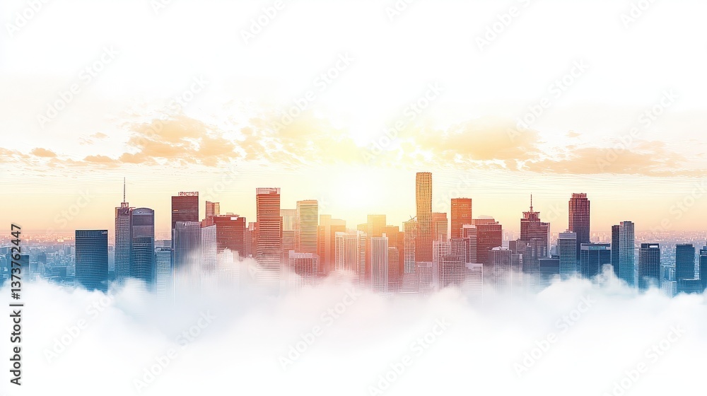 Fototapeta premium Stunning Sunrise Over Urban Skyline with Clouds and Cityscape