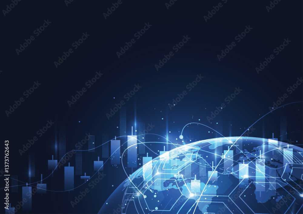 Fototapeta premium Global network connection with graph in futuristic concept for financial. World map point and Global business. Vector Illustration
