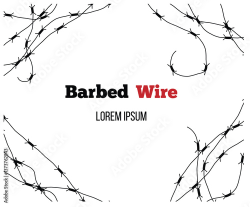 Barbed Wire Diagonal Frame Design Isolated on White. Graphic design elements and resources for web engineering vector art