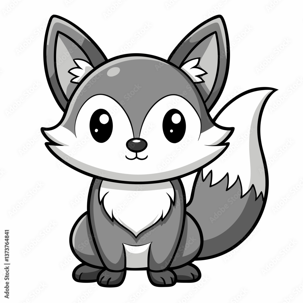 Obraz premium Cute Cartoon Fox – Big Eyes, Pointy Ears, and Fluffy Tail – Playful Animal Design.