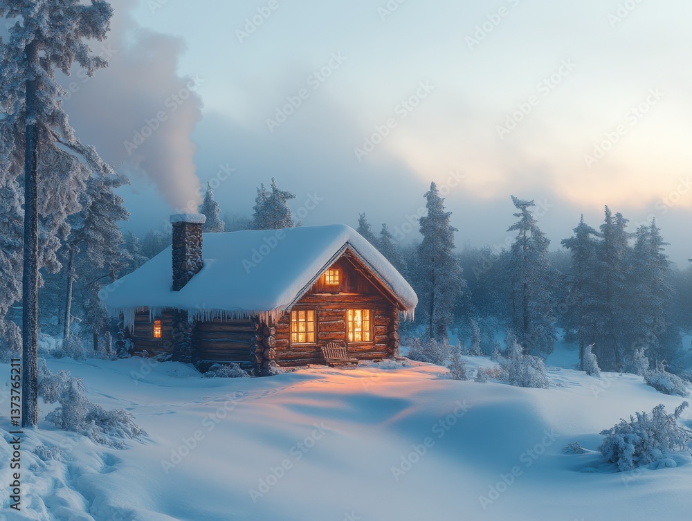 A Cozy Winter Retreat: Log Cabin Warmth Amidst Snowy Forest Serenity, A Beacon of Light and Comfort in a Frozen Landscape. A Cozy Winter Retreat: Log Cabin Warmth Amidst Snowy Forest Serenity, A Beacon of Light and Comfort in a Frozen Landscape.