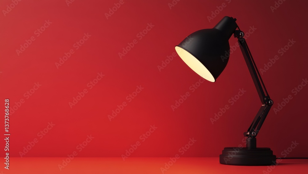 Black desk lamp on a red background with copy space, close-up. Black desk lamp on a red background with copy space, close-up.