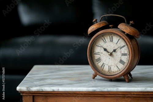 Vintage Wooden Clock on an Antique Table in the Living Room
