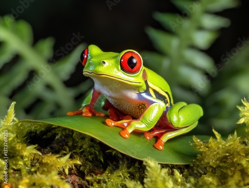 Obraz na płótnie Close-Up of a Vibrant Red-Eyed Tree Frog w salonie