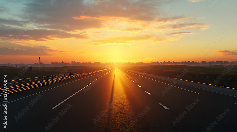 Obraz premium Empty Highway Stretching to the Horizon at Sunset 