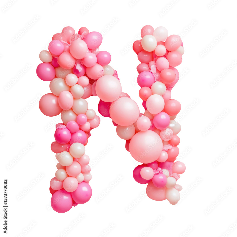 Pink balloon letter N on transparent background for birthday party decoration, baby shower celebration, or festive event design element Pink balloon letter N on transparent background for birthday party decoration, baby shower celebration, or festive event design element