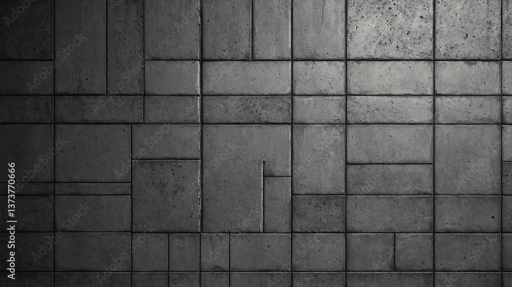 Naklejka premium Textured concrete wall with geometric patterns and shadows.