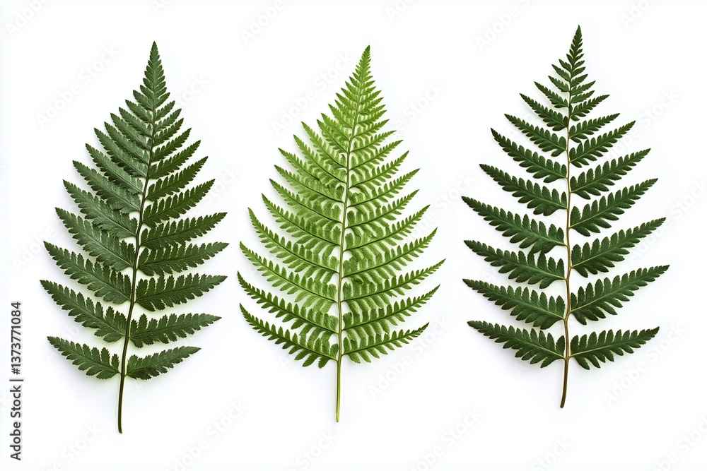 Obraz premium Three vibrant fern leaves isolated on white background