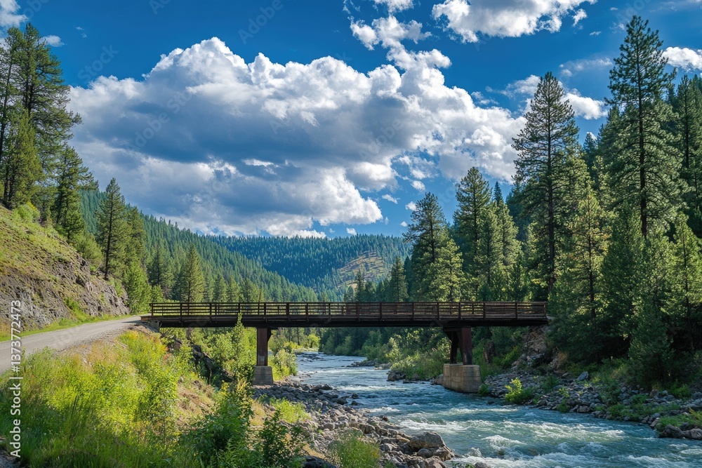 Fototapeta premium Payette River Bridge in Idaho Surrounded by Trees and Nature