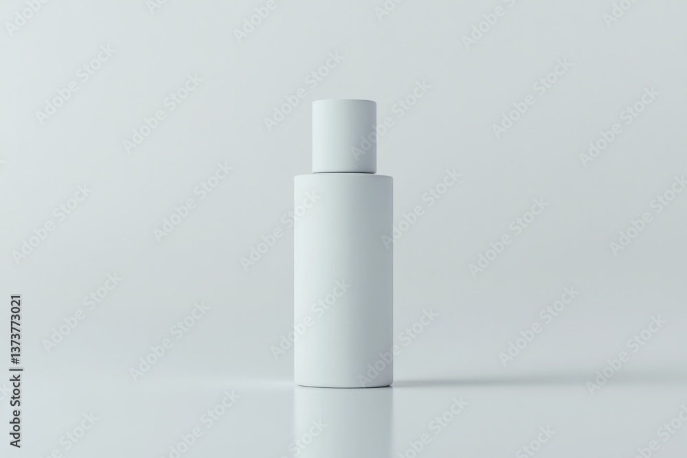Minimalist design showcases white bottle against soft background Minimalist design showcases white bottle against soft background