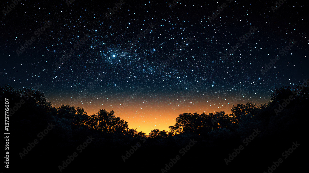 A dark sky with a few stars and a bright orange sun A dark sky with a few stars and a bright orange sun