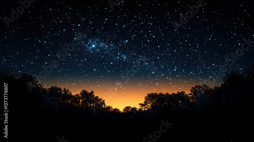 A dark sky with a few stars and a bright orange sun