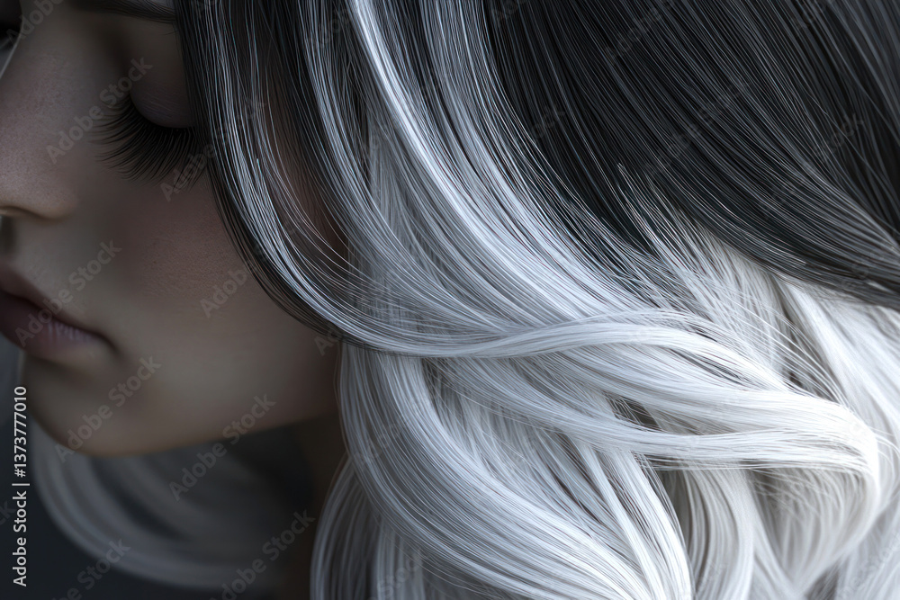 Naklejka premium Dual Beauty – Striking Black and White Hair Style