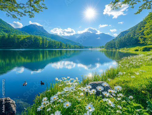 A beautiful lake with mountains in the background