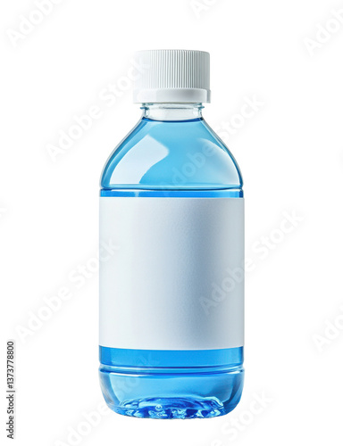 Simple bleach bottle with blue label and white trigger sprayer