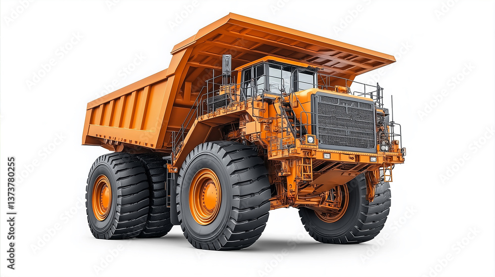 Large orange mining dump truck isolated on white studio background. Large orange mining dump truck isolated on white studio background.