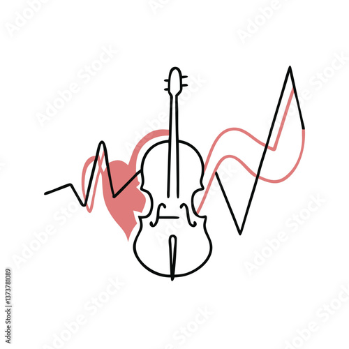 Violin icon with heartbeat background, expressive design for musicians, music therapists and emotional wellbeing talking about the connection between music and emotions