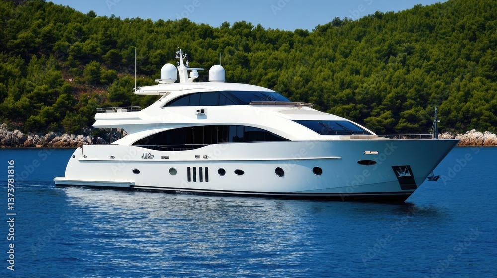 A luxurious private yacht with modern features floating on deep blue waters. A luxurious private yacht with modern features floating on deep blue waters.