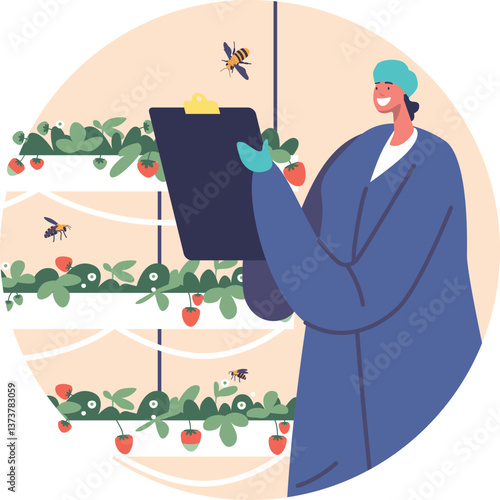Agronomist checking strawberry farm work