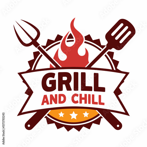 Grill and Chill: Barbecue Restaurant Logo Design with Fire and Utensils