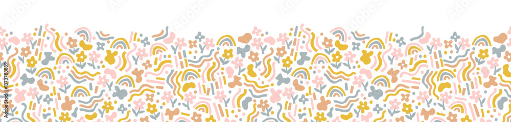 Cute hand drawn abstract seamless pattern with flowers and rainbows, great for textiles, wallpapers, wrapping - vector design Cute hand drawn abstract seamless pattern with flowers and rainbows, great for textiles, wallpapers, wrapping - vector design