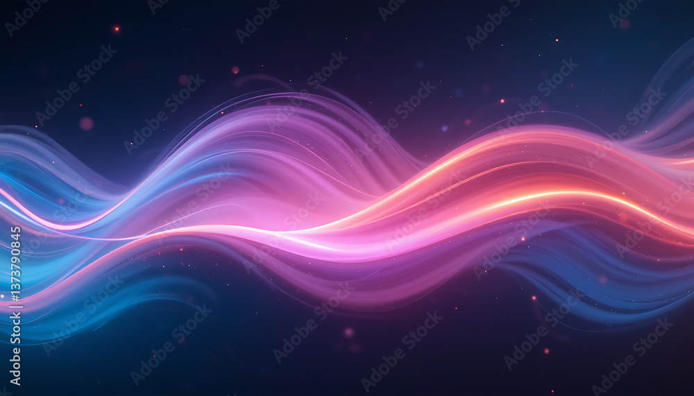 Fototapeta premium Abstract Light Waves Flowing with Glowing Particles on Dark Background