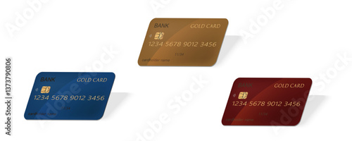 Set of mockups of credit and gift bank cards. Vector template of plastic bank cards png on transparent background.	
