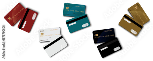 Set of mockups of credit and gift bank cards. Vector template of plastic bank cards png on transparent background.	
