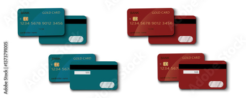 Set of mockups of credit and gift bank cards. Vector template of plastic bank cards png on transparent background.	