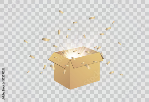Gift Box Set, open and closed. Set of Christmas boxes with ribbons, bows and surprises, vector png.	
