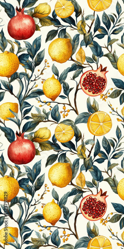 Citrus Garden: Watercolor Pomegranate & Lemon Pattern