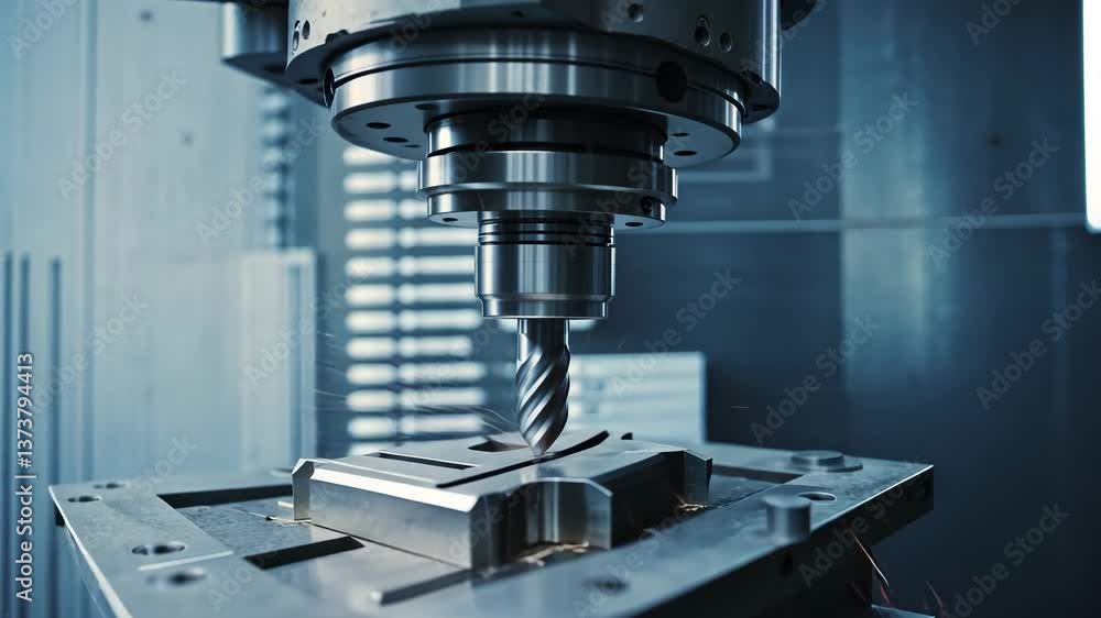 Abstract depiction of a CNC milling machine fabricating a component with a data backdrop. The mold parts cutting operation performed by the machining center utilizing a solid ball nose end mill. Abstract depiction of a CNC milling machine fabricating a component with a data backdrop. The mold parts cutting operation performed by the machining center utilizing a solid ball nose end mill.
