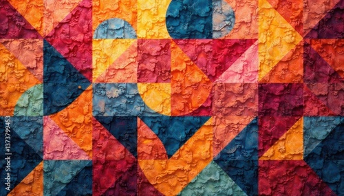 Geometric tapestry pattern, muted tones, abstract shapes, repeat pattern, minimal, tones