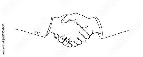 Handshake continuous one line drawing. Business agreement concept in simple linear style. Vector illustration.