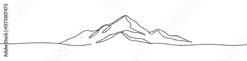 Mountains continuous one line drawing. Mountain sign in simple linear style. Vector illustration.