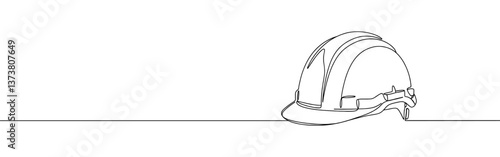Construction Helmet continuous one line drawing. Safety helmet in simple linear style. Vector illustration.