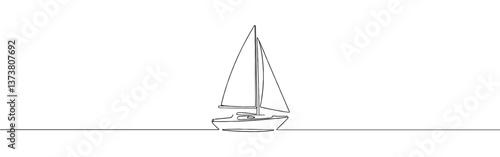 Sailboat continuous one line drawing. Sea boat, yacht in simple linear style. Vector illustration.