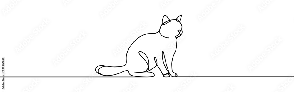 Cat continuous one line drawing. Kitty sitting in simple linear style. Vector illustration. Cat continuous one line drawing. Kitty sitting in simple linear style. Vector illustration.