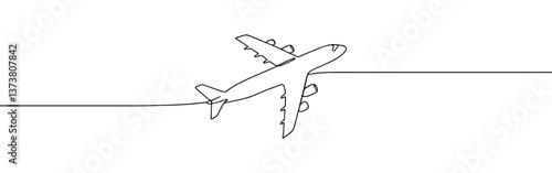 Airplane continuous one line drawing. Plane sign in simple linear style. Vector illustration.
