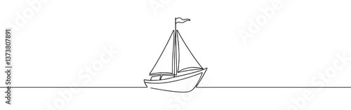 Sailboat continuous one line drawing. Sea boat, yacht in simple linear style. Vector illustration.