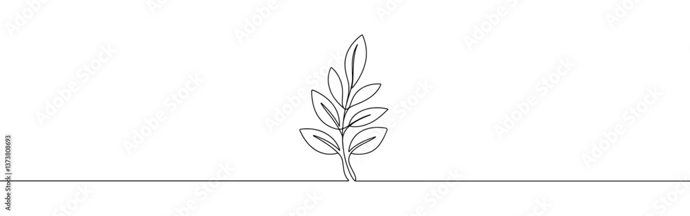 Leaf continuous one line drawing. Tree foliage symbol. Vector illustration.