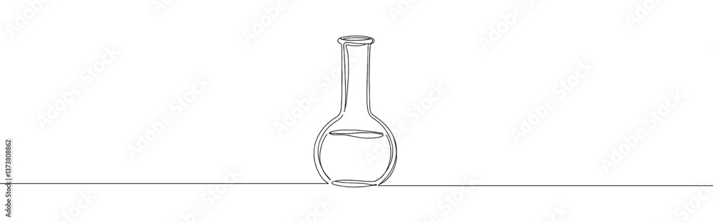 Lab flask continuous one line drawing. Laboratory glass equipment sign in simple linear style. Vector illustration. Lab flask continuous one line drawing. Laboratory glass equipment sign in simple linear style. Vector illustration.