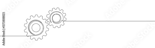 Gears continuous one line drawing. Cogwheel, setting, progress or construction concept. Vector illustration.