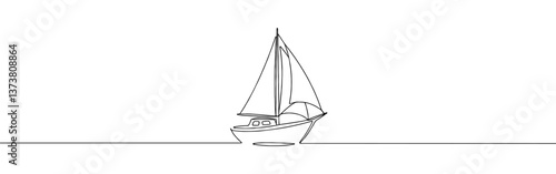 Sailboat continuous one line drawing. Sea boat, yacht in simple linear style. Vector illustration.
