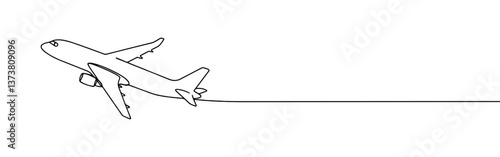 Airplane continuous one line drawing. Plane sign in simple linear style. Vector illustration.