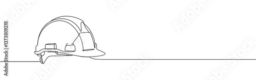 Construction Helmet continuous one line drawing. Safety helmet in simple linear style. Vector illustration.