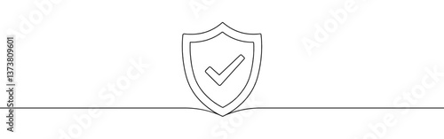 Shield check mark continuous one line drawing. Security and protection symbol. Vector illustration.