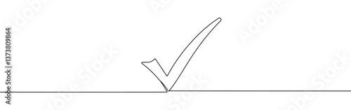 Check mark continuous one line drawing. Quality and approval check symbol. Vector illustration.