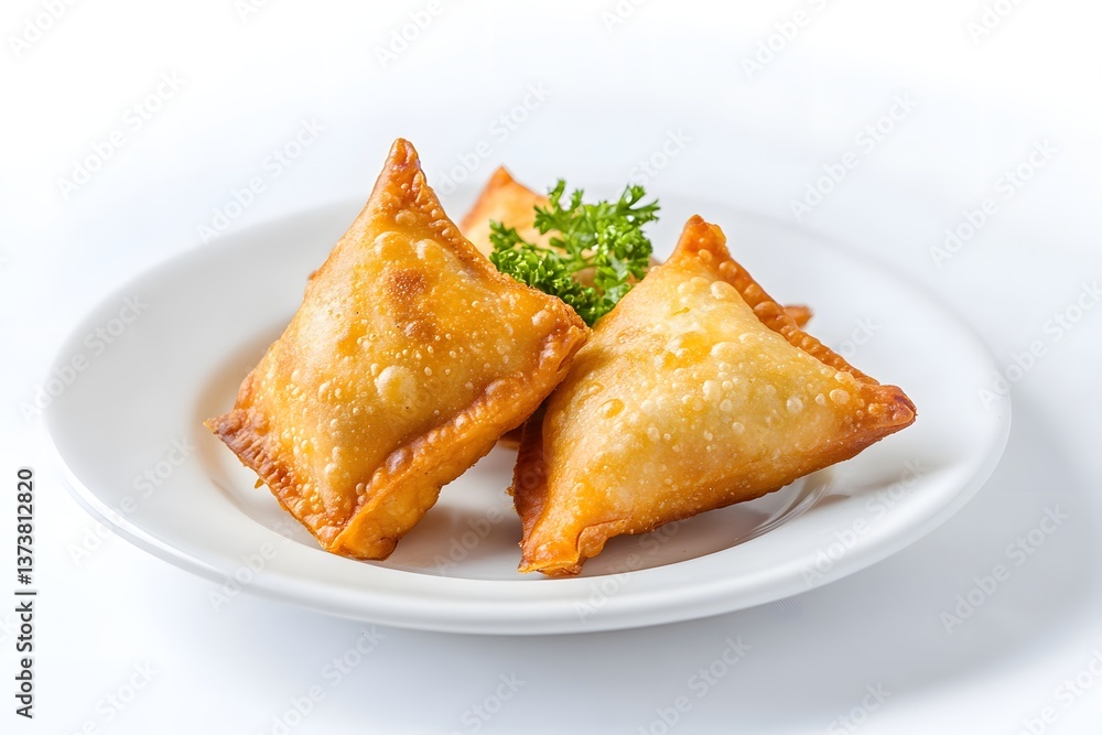 Crispy, golden-brown samosas on a plate Crispy, golden-brown samosas on a plate