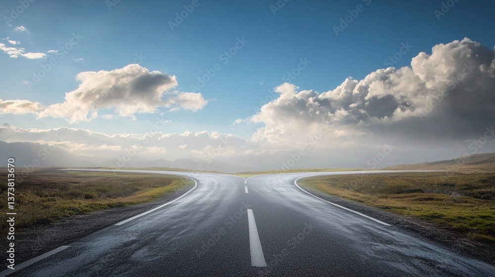 Fototapeta premium A road splits into two, symbolizing divorce and life choices.